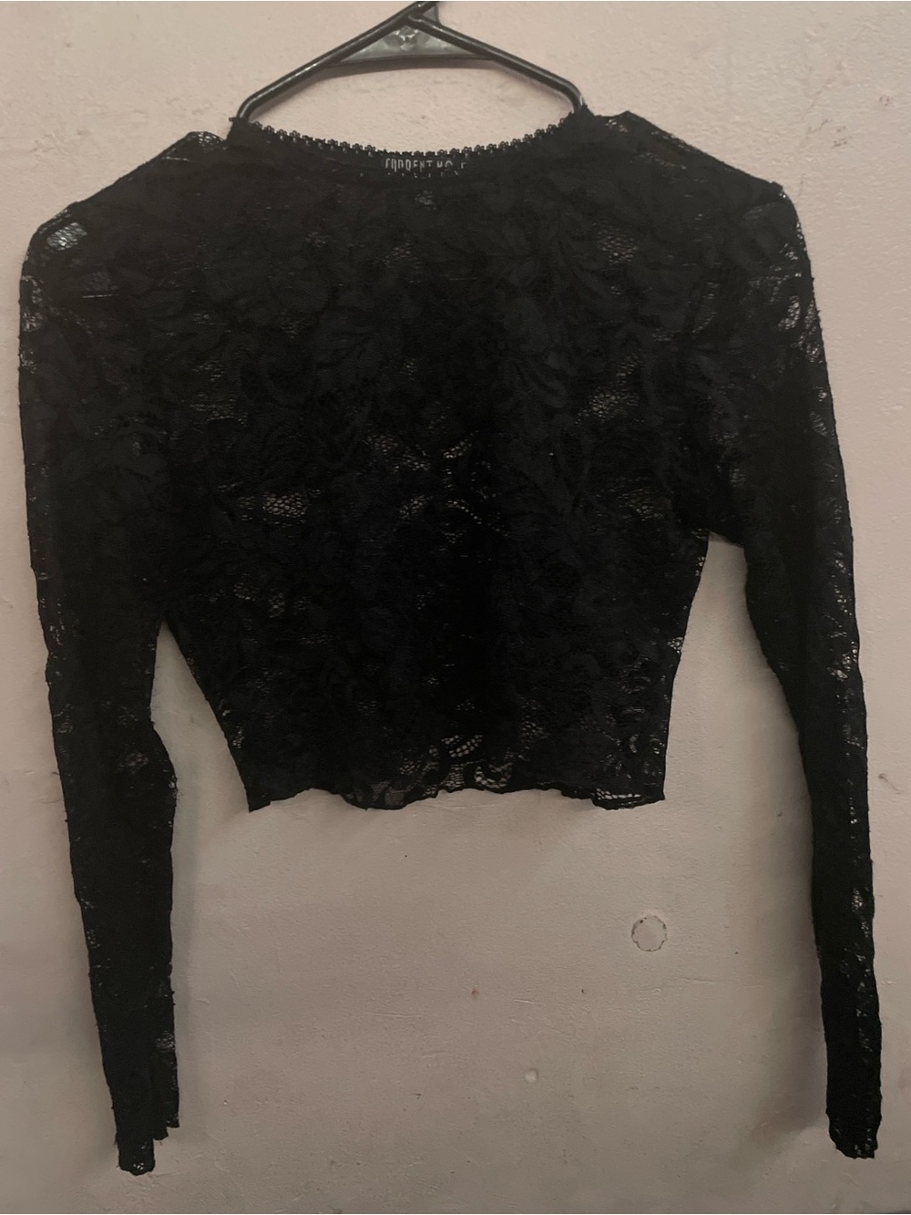 Current Mood Black Lace Long-Sleeve Crop Top